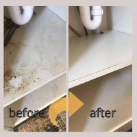 Cupboard uder sink before and after our job